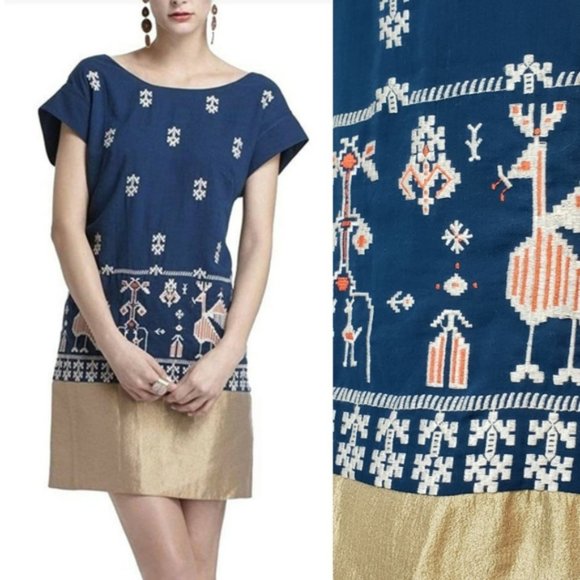 Anthro Floreat Avian Myth Tribal Print Shift Dress – 0 - Picture 4 of 5